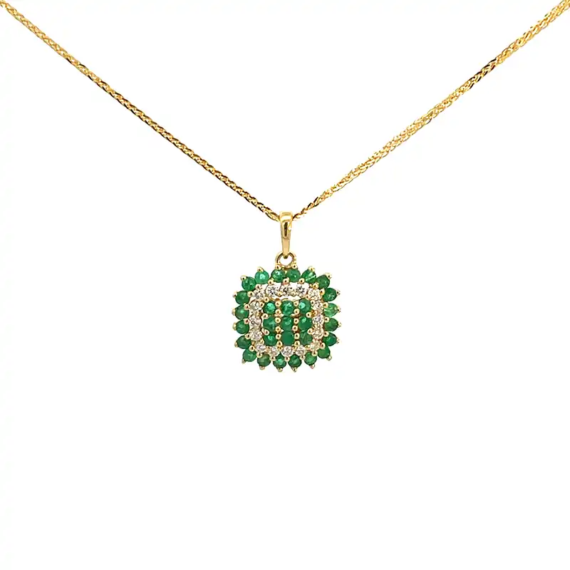 18K Yellow Gold Diamond Emerald Pendant Set